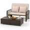 Patio Loveseat and Ottoman Set with 4-level Adjustable Backrest and Storage Area